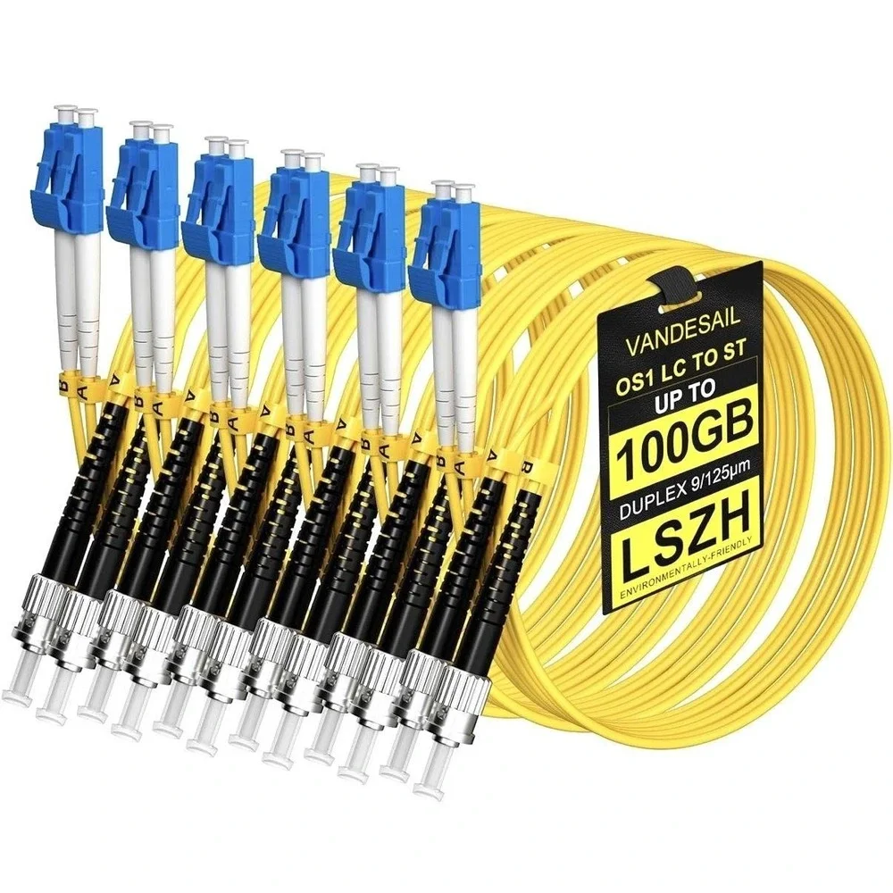 YENJO LC To ST Fiber Optic Patch‎ Cables 3M 10ft Duplex OS1 LSZH 6 Pack Yellow